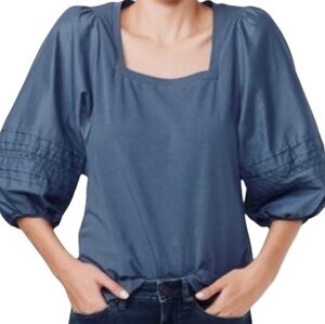 LC Lauren Conrad Blue Blouse Square Neckline 3/4 Bishop Sleeves XS NWOT